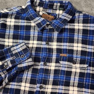 Orvis Shacket Mens XL Blue Plaid Heavy Thick Flannel Shirt Jacket Pockets Hike